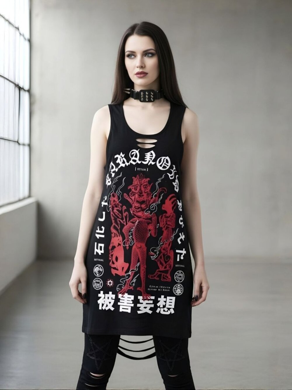Killstar ✦ Paranoid Slash Vest ✦ Sleeveless Graphic Longline High-Low Hem M NWT